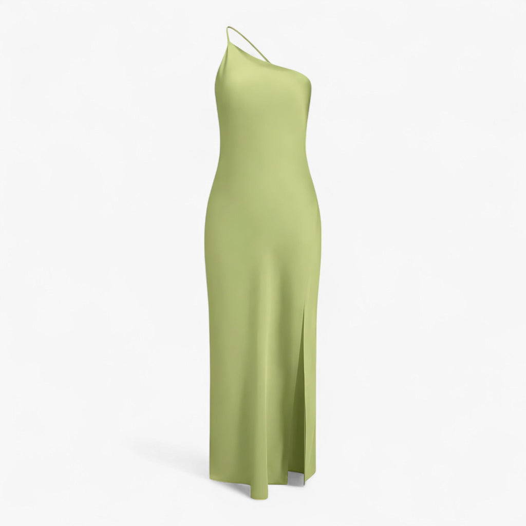 Long Satin Maxi Dress with a Fluid, Glossy Finish