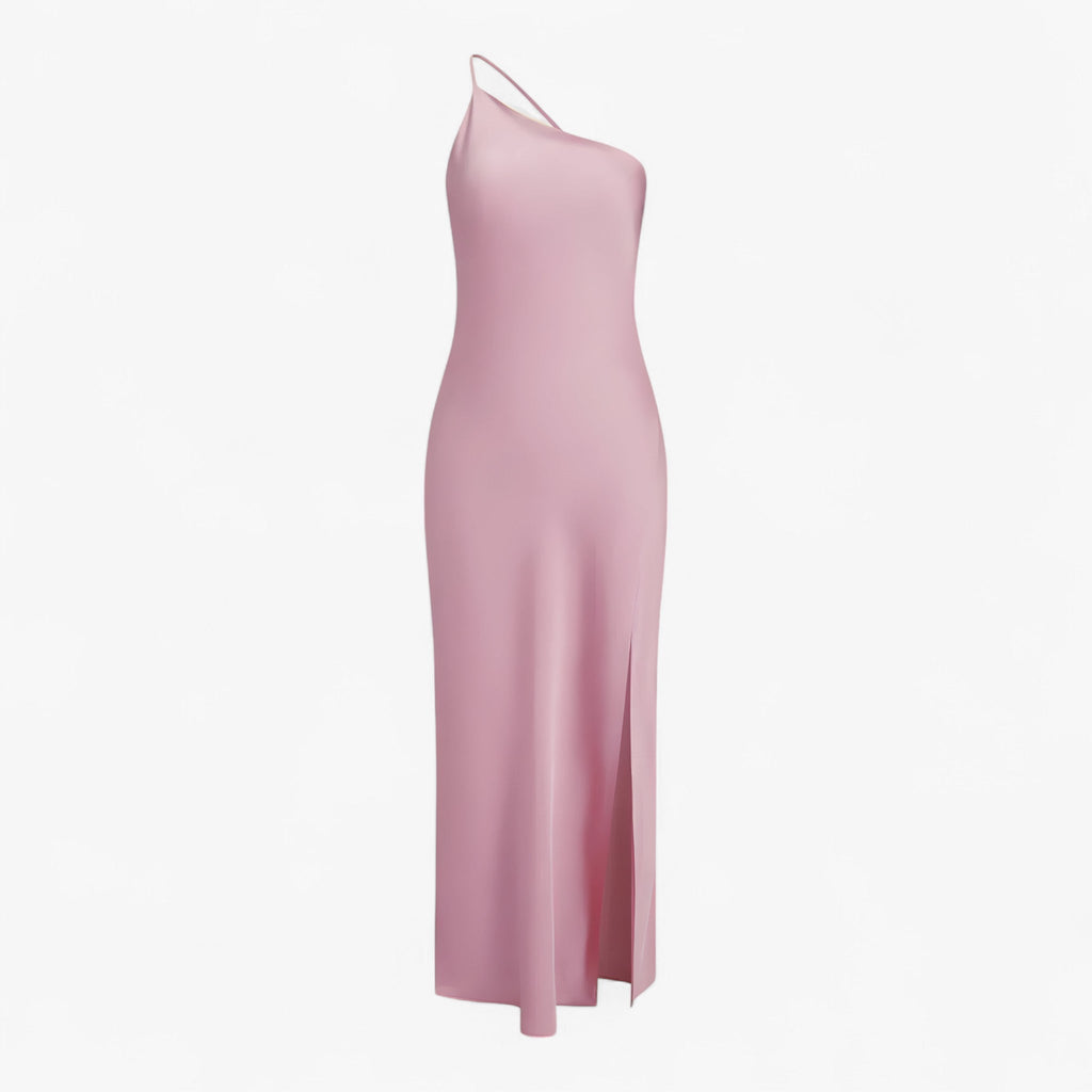 Long Satin Maxi Dress with a Fluid, Glossy Finish
