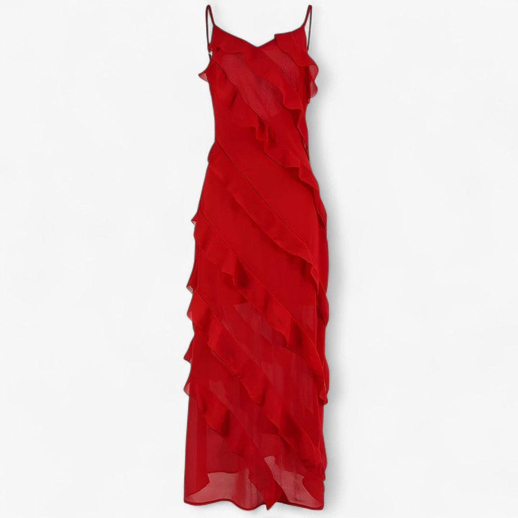 Layered Ruffle Maxi Dress with Thin Adjustable Straps