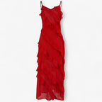Layered Ruffle Maxi Dress with Thin Adjustable Straps