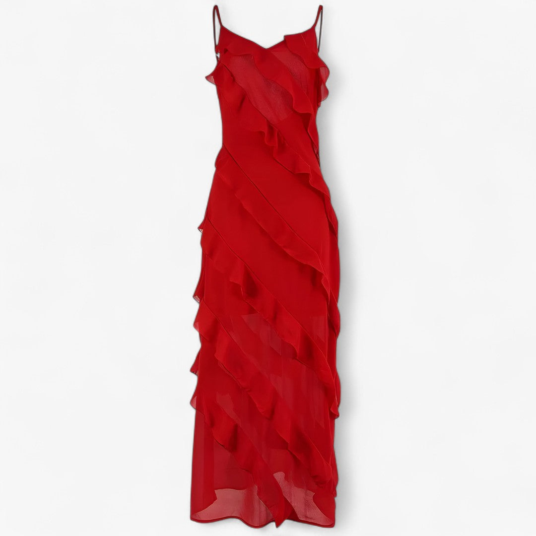 Layered Ruffle Maxi Dress with Thin Adjustable Straps