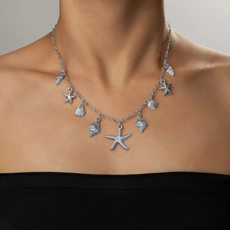 Starfish and Shell Pendant Necklace with Seaside Charm