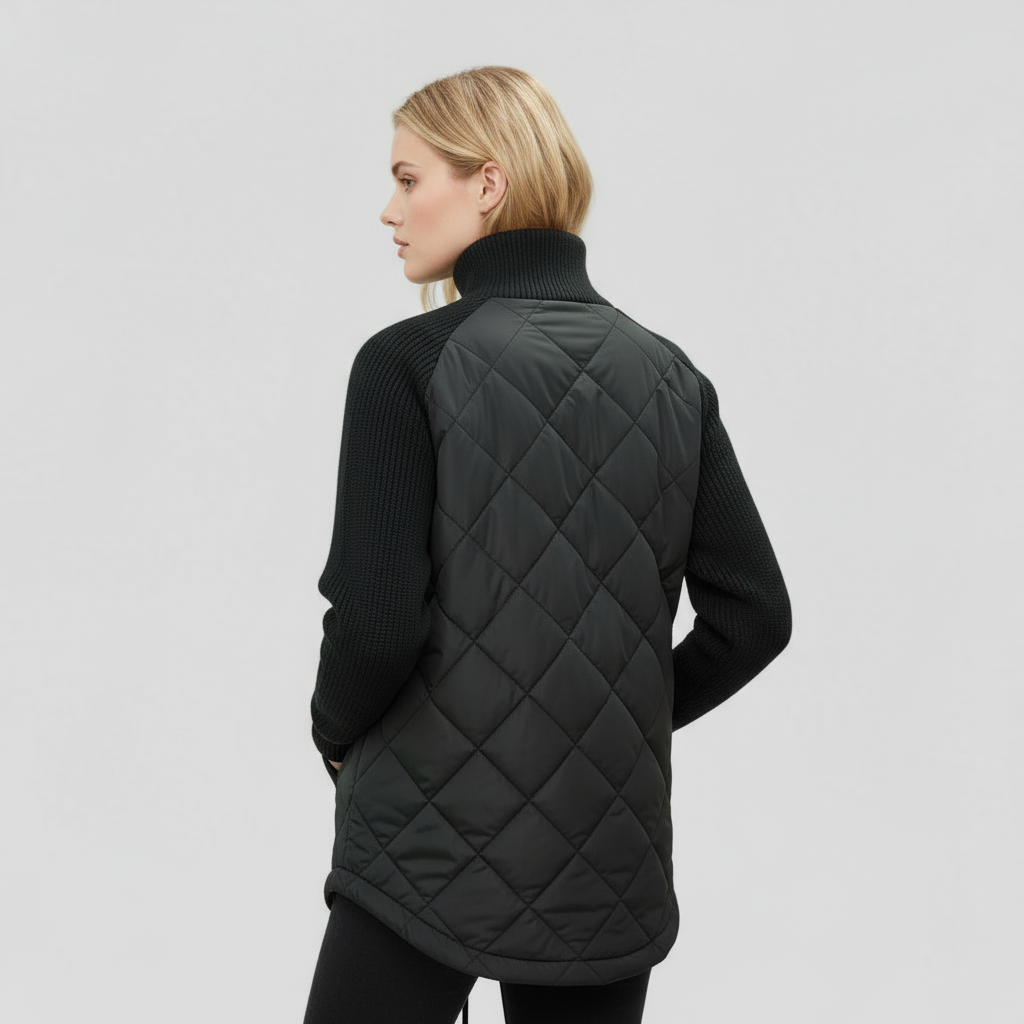 Chaqueta acolchada ligera con detalle de retales y cintura ajustable