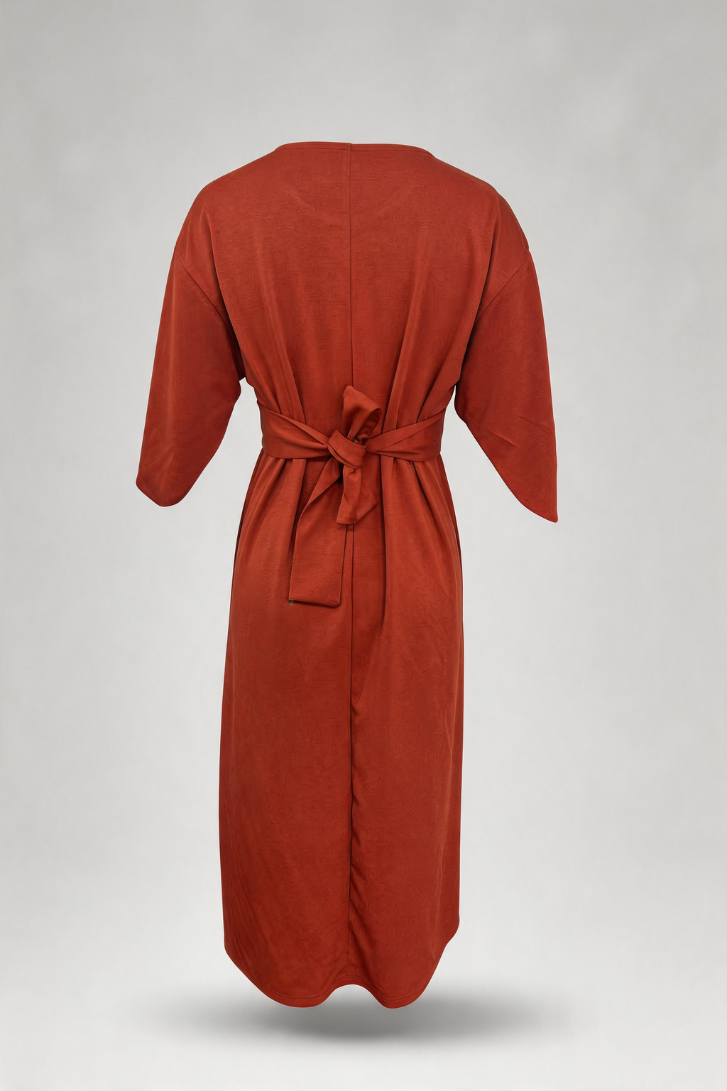 Asymmetric Belted Dress with Voluminous Sleeves