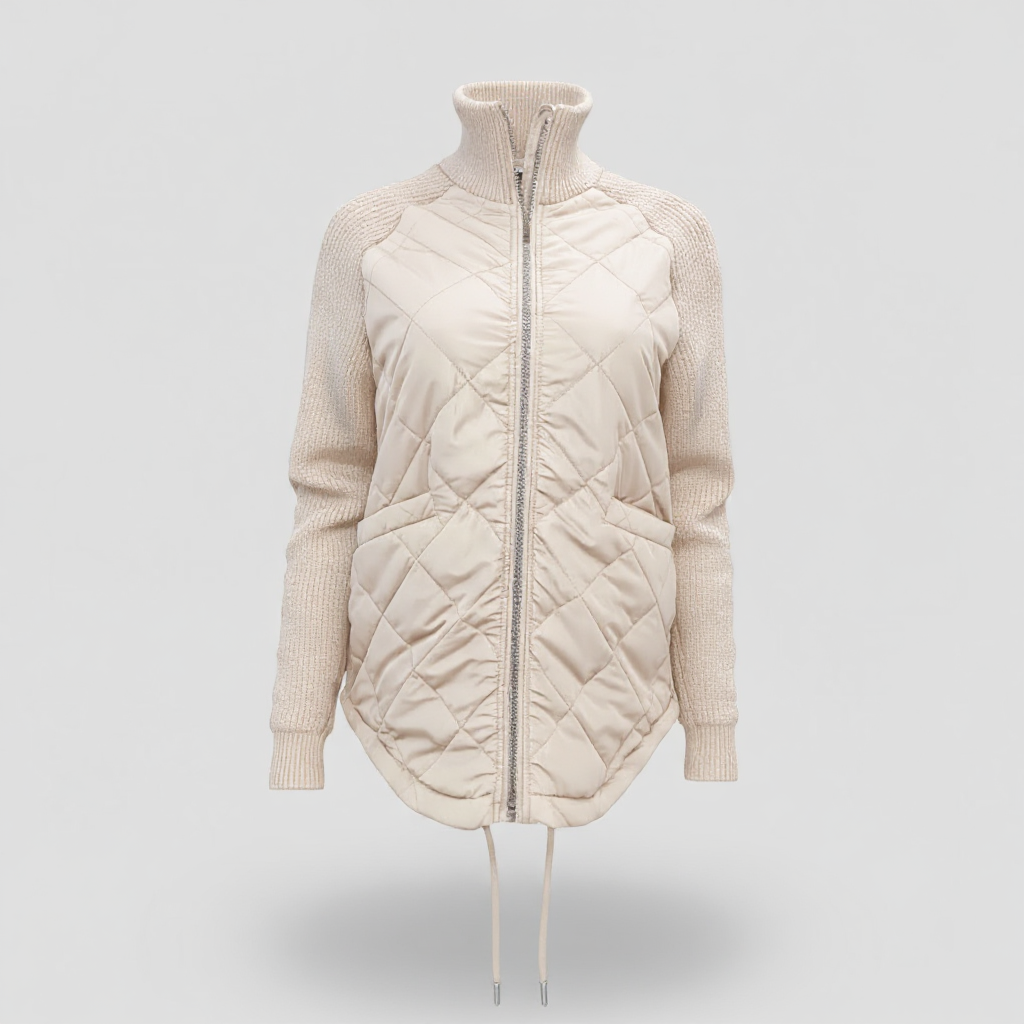 Chaqueta acolchada ligera con detalle de retales y cintura ajustable