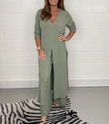 Checked Two Piece Set with Wide Leg Elasticated Trousers