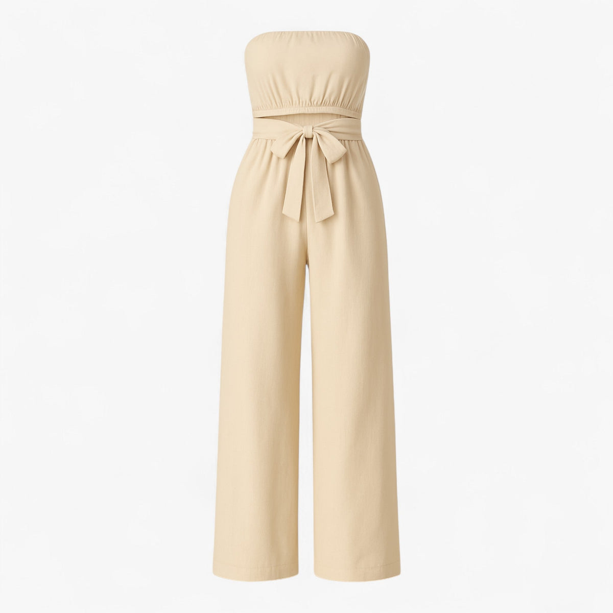 Strapless Wide-Leg Summer Jumpsuit with Elastic Waist