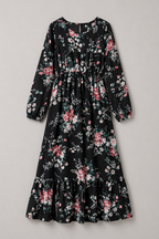 Floral Print Long-Sleeve Dress with Waist Seam