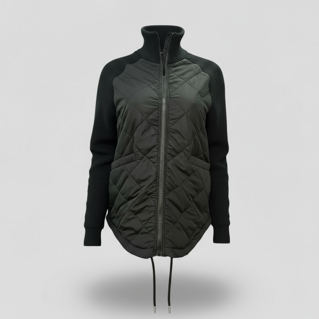 Light Puffer Jacket with Patchwork Detail and Adjustable Waist