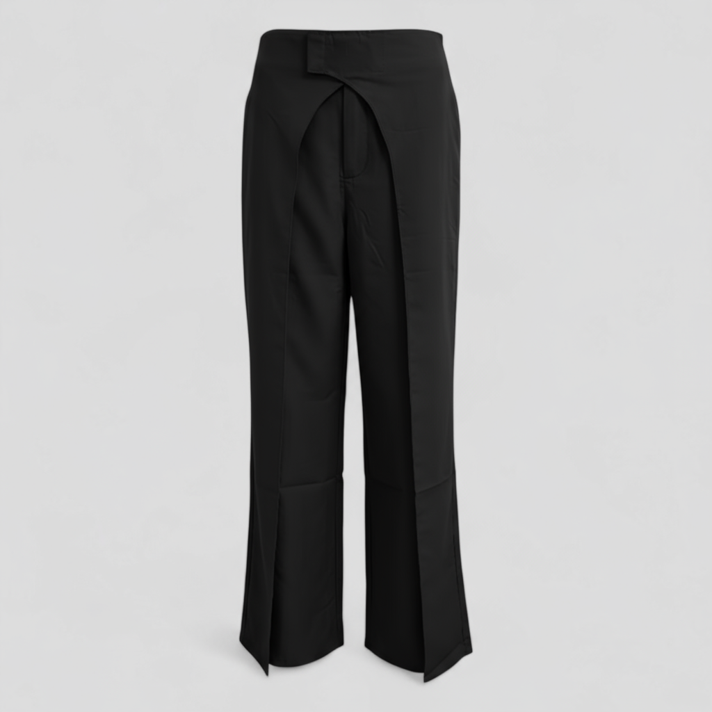 High-Waisted Wide-Leg Trousers with Asymmetric Hem