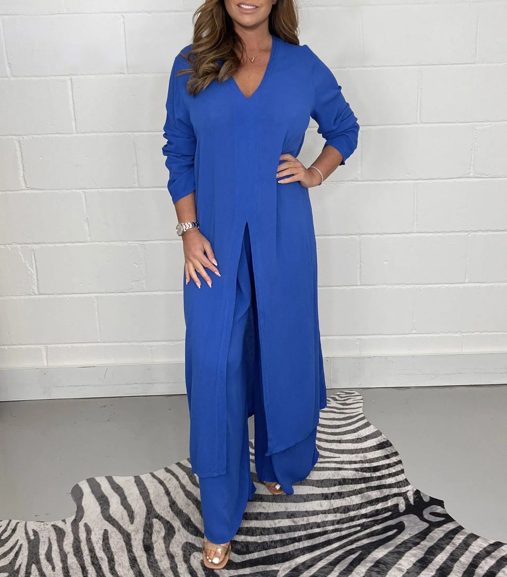 Checked Two Piece Set with Wide Leg Elasticated Trousers
