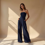 Strapless Jumpsuit with Checked Finish