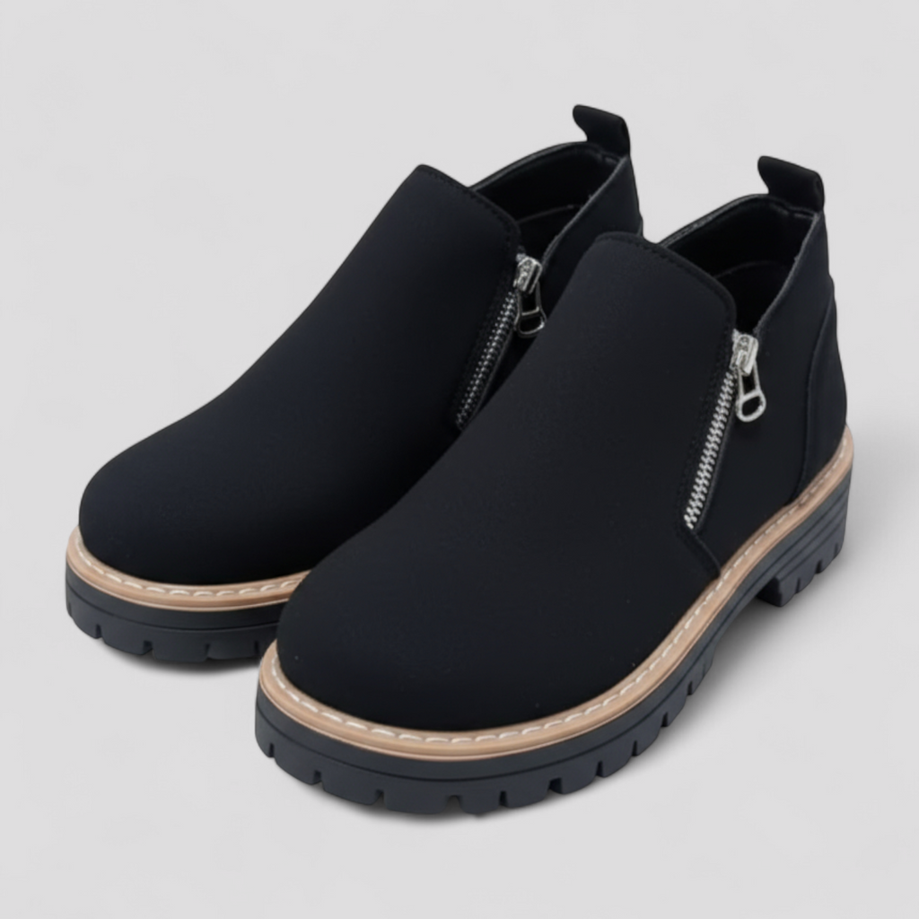 Water-Resistant Round-Toe Ankle Boots with Zip