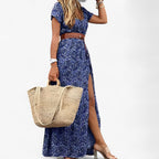Long Boho-Style Paisley Print Maxi Dress with Straps