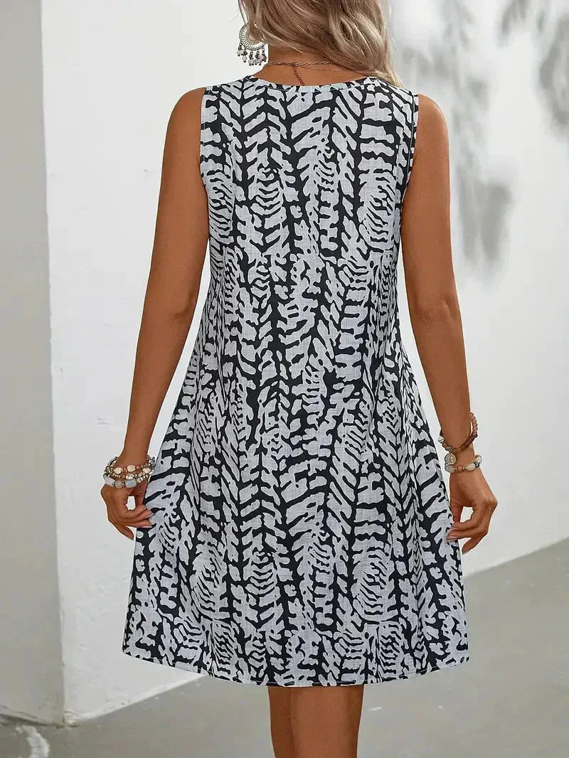 Vestido midi sin mangas con estampado abstracto para el verano