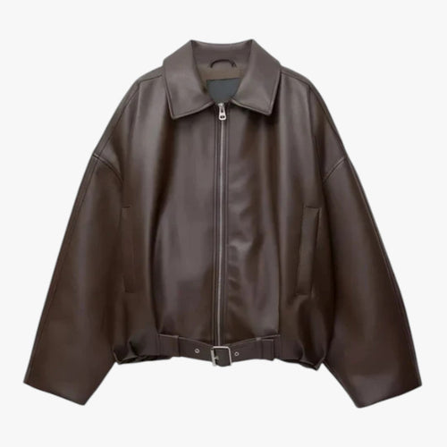 Belted Short Leather Jacket with Tailored Fit