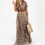 Long Boho-Style Paisley Print Maxi Dress with Straps