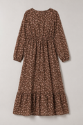 Floral Print Long-Sleeve Dress with Waist Seam