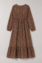Floral Print Long-Sleeve Dress with Waist Seam