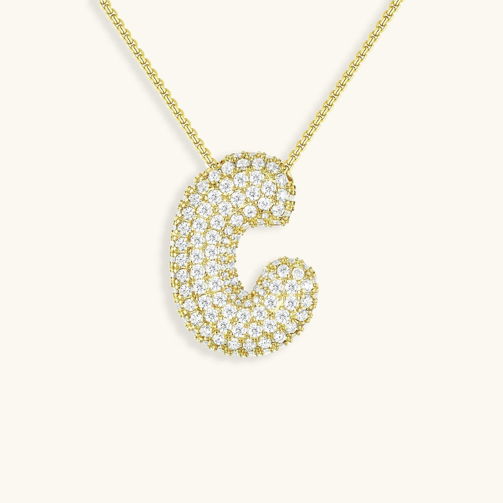 Pavé Bubble Initial Necklace with Sparkling Letter