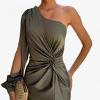 Satin-Look Long Dress with Draped, Fluid Silhouette