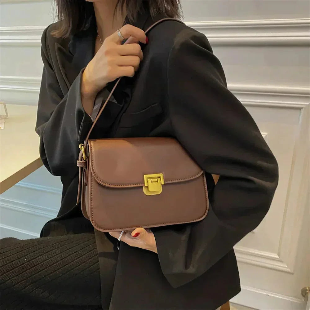 Vegan Leather Shoulder Bag with Secure Compartments