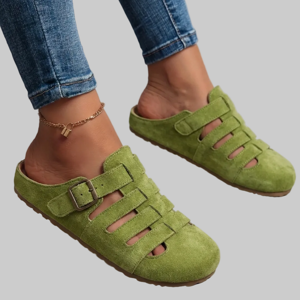 Sandalias tipo zueco sin cordones con hebilla lateral ajustable