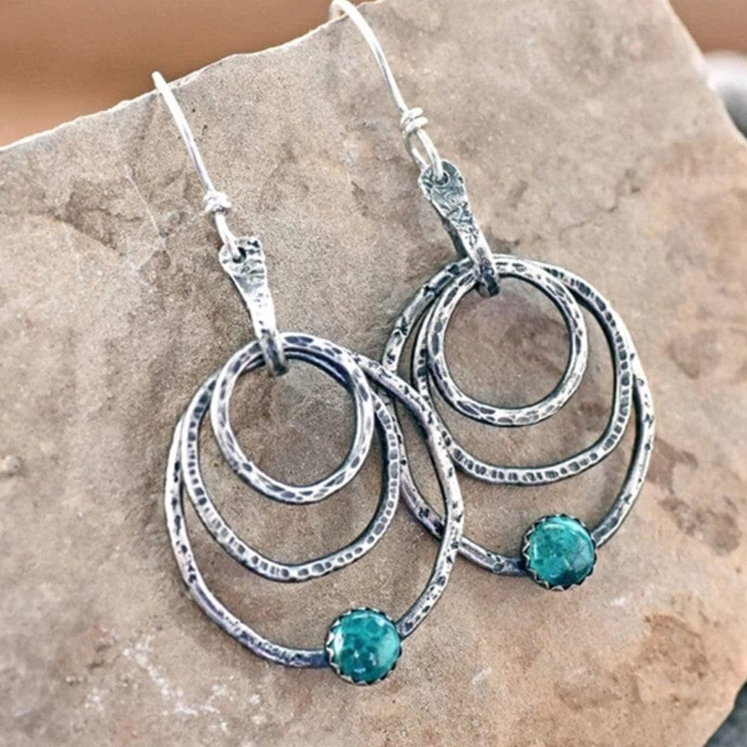 Spiral Earrings with Iridescent Stone in Silver Colour
