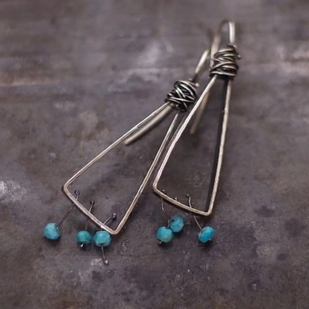 Vintage-Style Blue-Green Bead Earrings with Earthy Colour