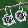 Vintage-Style Layered Rose Hook Earrings in Silver Colour