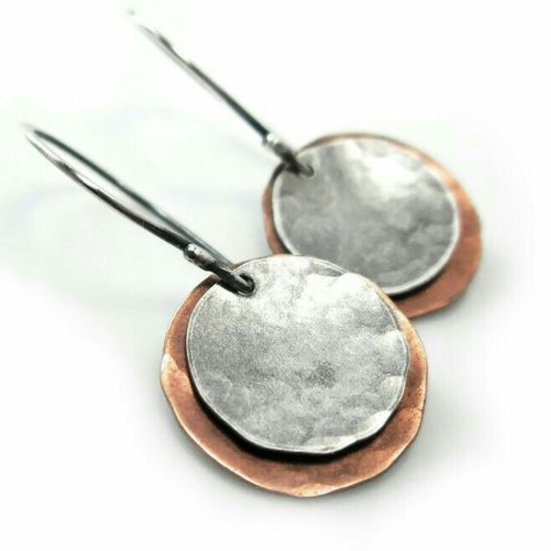 Vintage-Style Two-Tone Earrings in Silver Colour and Bronze Colour
