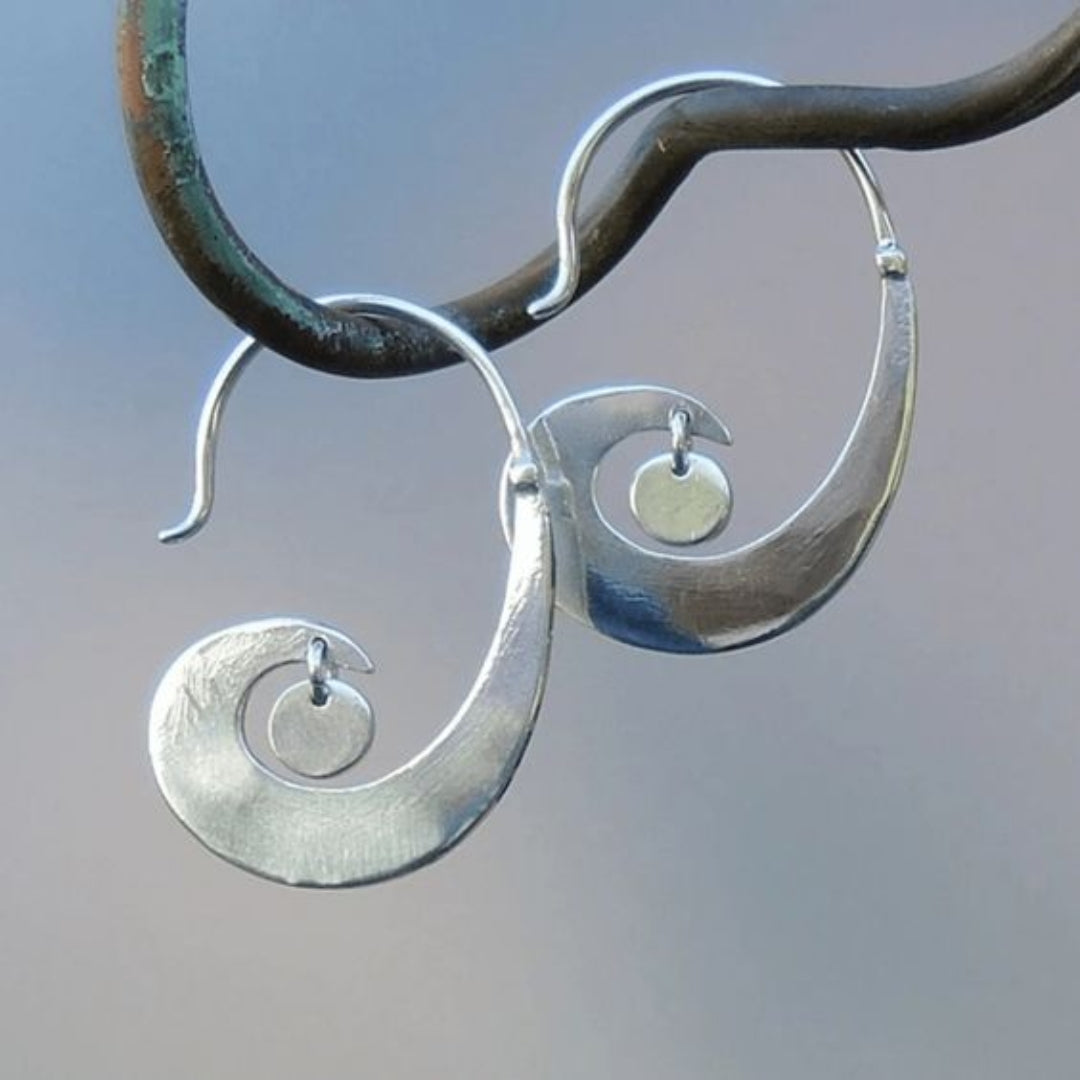 Vintage-Style Wave Curl Hook Earrings in Silver Colour