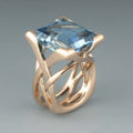 Crossover Ring with Square Blue Zirconia in Rose Gold Colour
