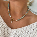 Vintage-Style Sea Glass-Look Necklace in Gold Colour