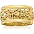 Wide Byzantine Weave Ring with Chain Texture in Gold Colour