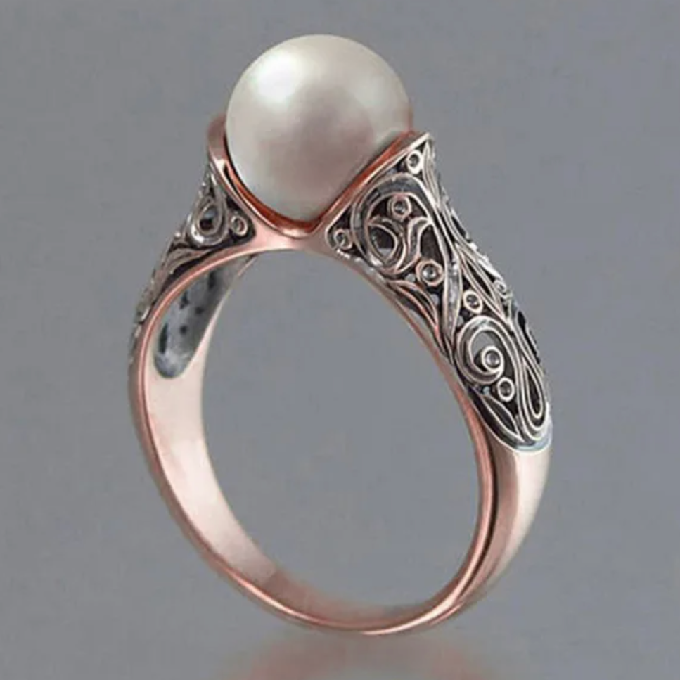 Faux Pearl Ring with Vintage Style in Rose Gold Colour