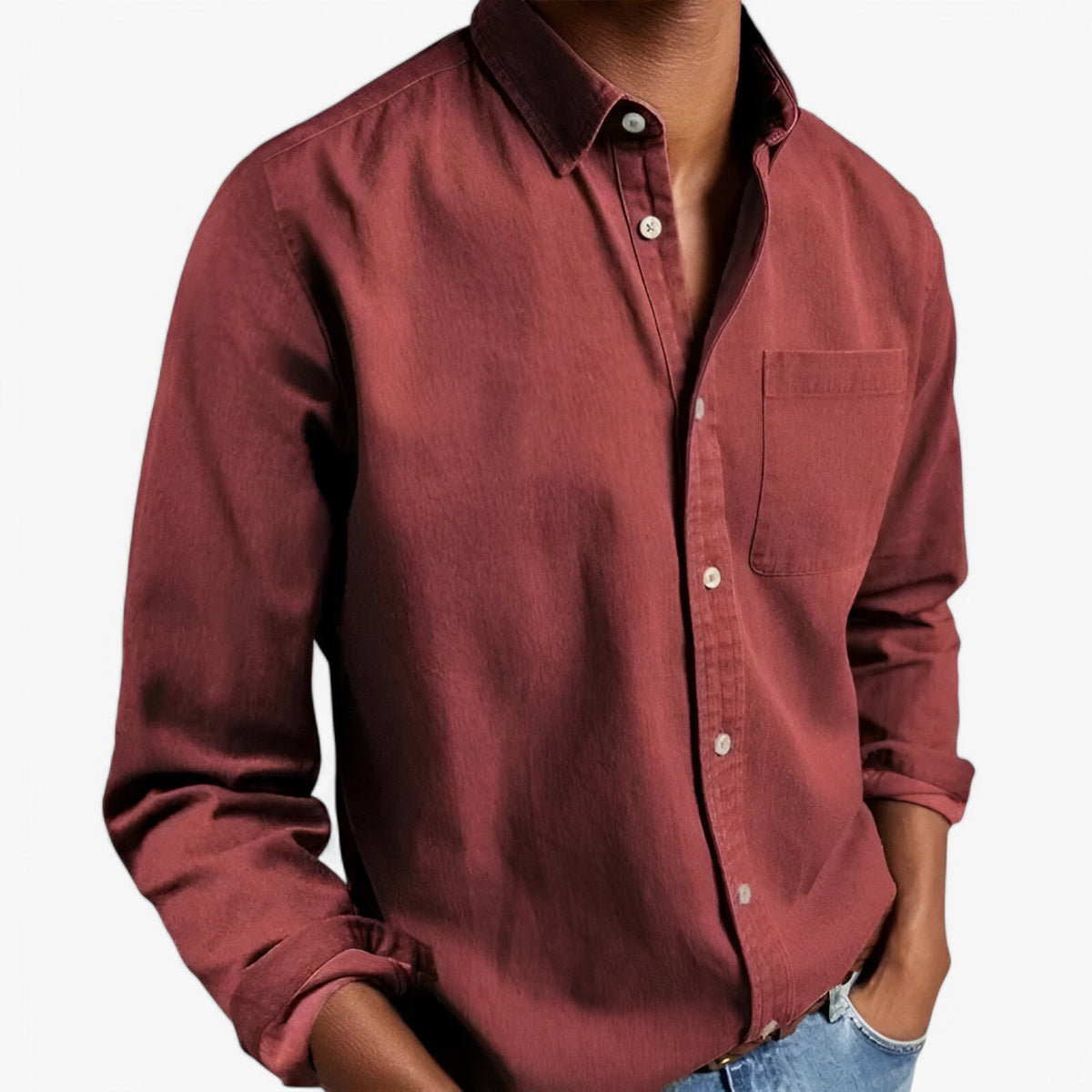 Camisa cargo de hombre de corte ajustado con cuello clásico y bolsillos