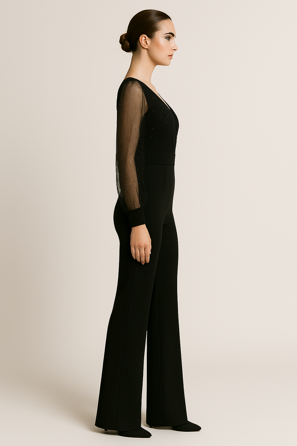 Mono con mangas transparentes y brillos de talle alto