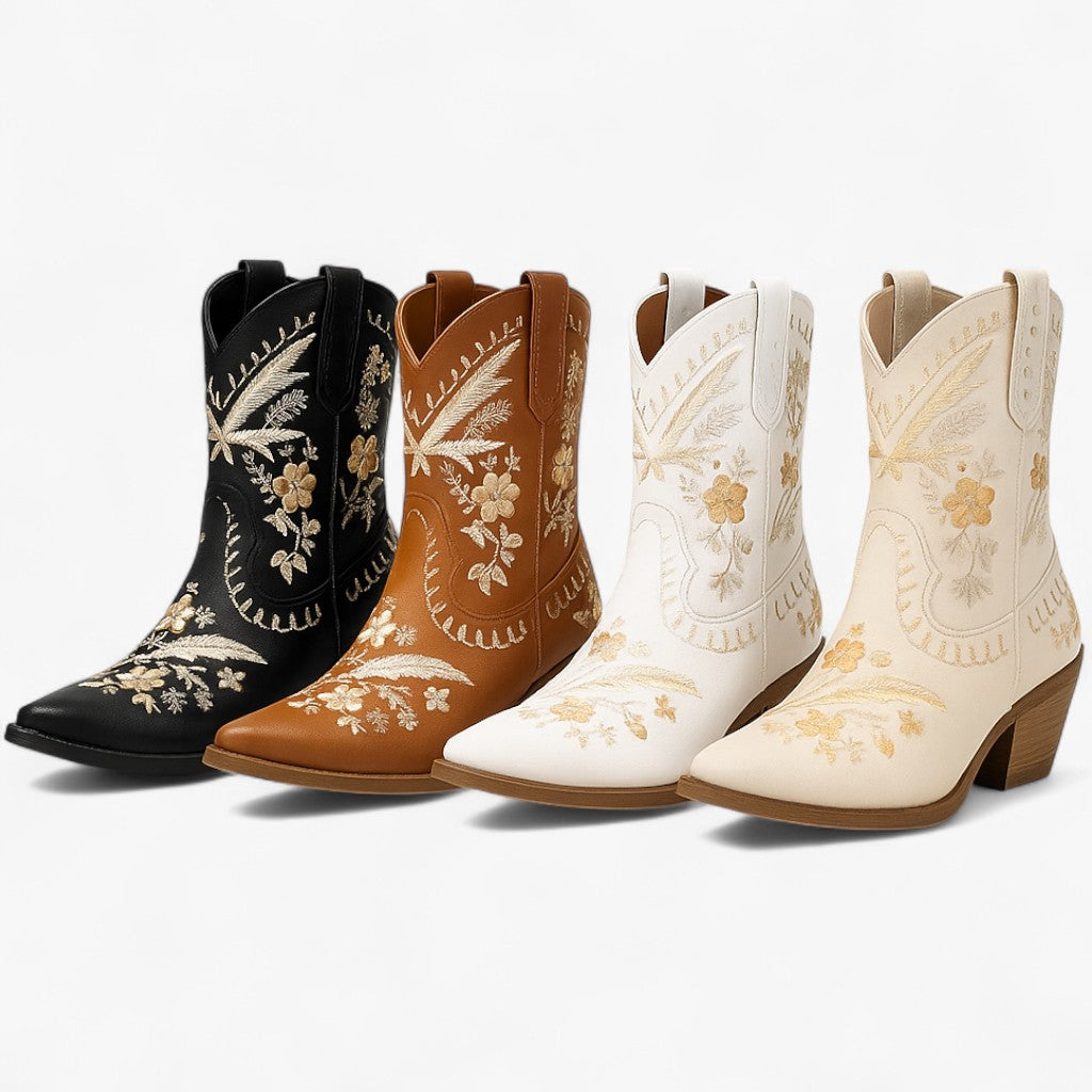 Floral Embroidered Cowgirl Boots with Block Heel