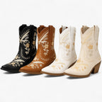 Floral Embroidered Cowgirl Boots with Block Heel