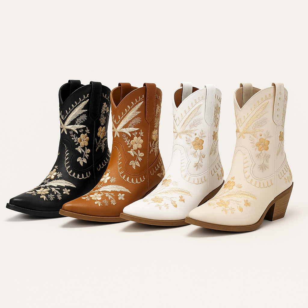 Floral Embroidered Cowgirl Boots with Block Heel
