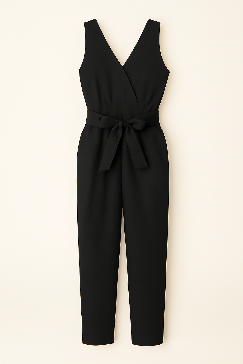 Ärmlös jumpsuit med avsmalnande ben och omlottringning