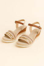 Sandalias de cuña boho con correa de tobillo ajustable