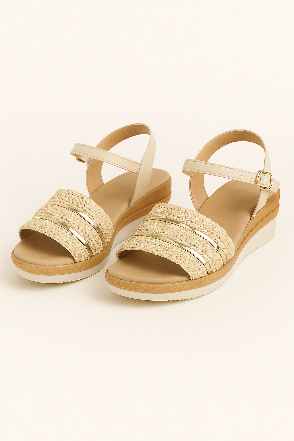 Woven Wedge Sandals with Adjustable Ankle Strap for Summer