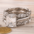 Stacked Ring with Rectangular Crystal and Pavé Rows in Silver Colour
