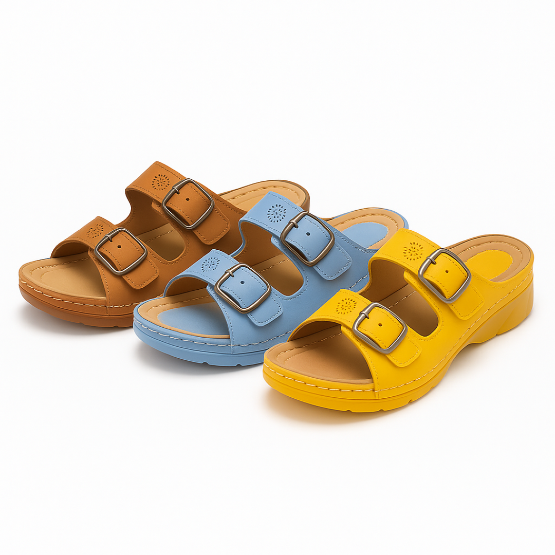 Supportive sandals with adjustable velcro straps