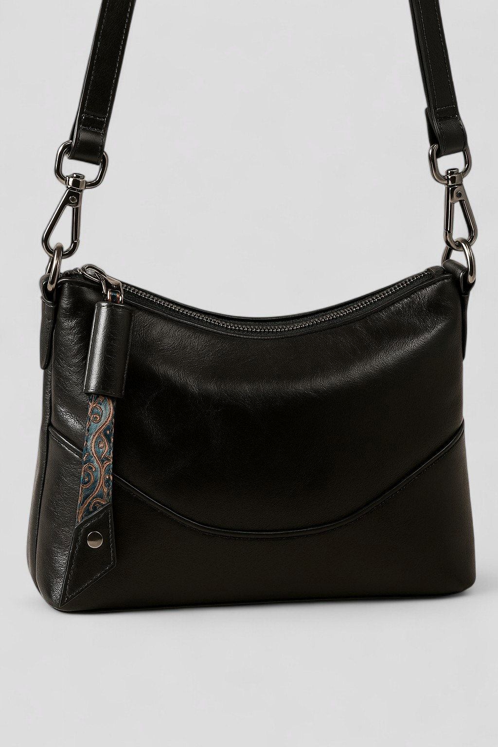 Vegan Leather Shoulder Bag with Gold-Tone Hardware Detail