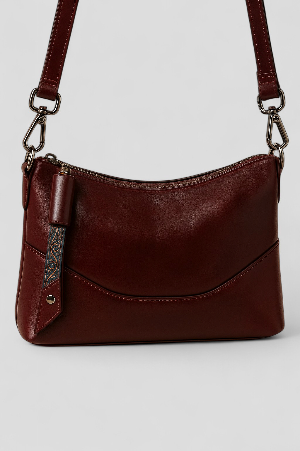 Vegan Leather Shoulder Bag with Gold-Tone Hardware Detail
