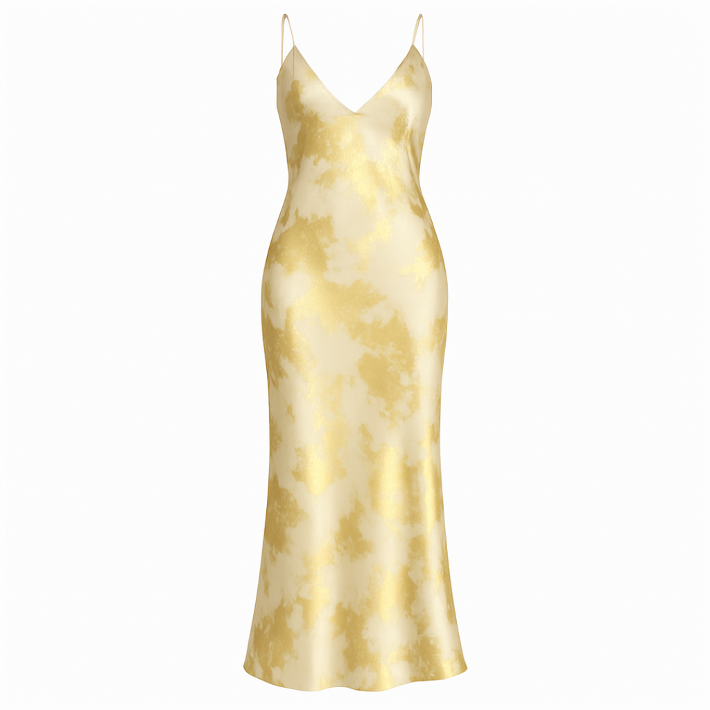 Backless Gold Satin Slip Dress with Adjustable Strap