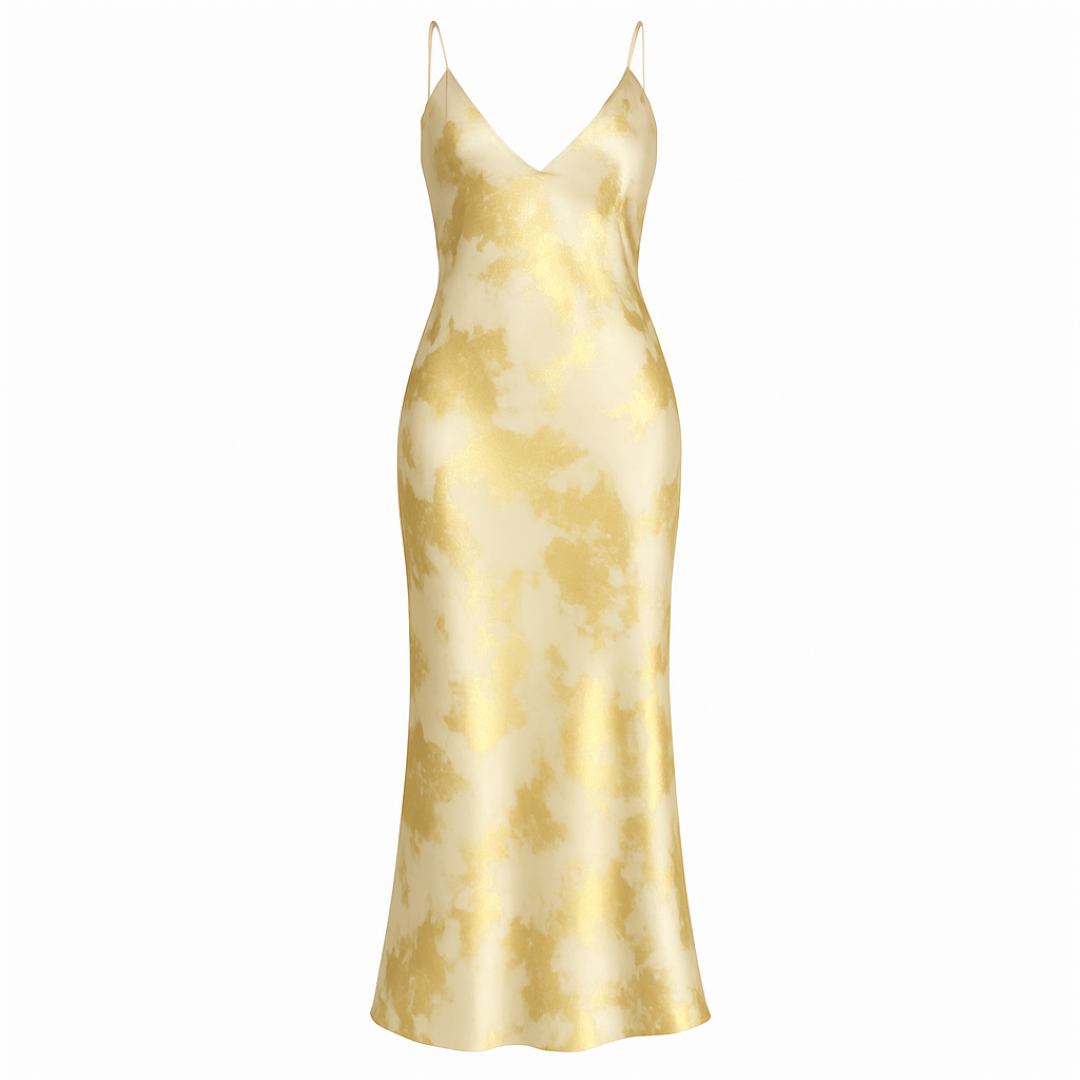 Backless Gold Satin Slip Dress with Adjustable Strap